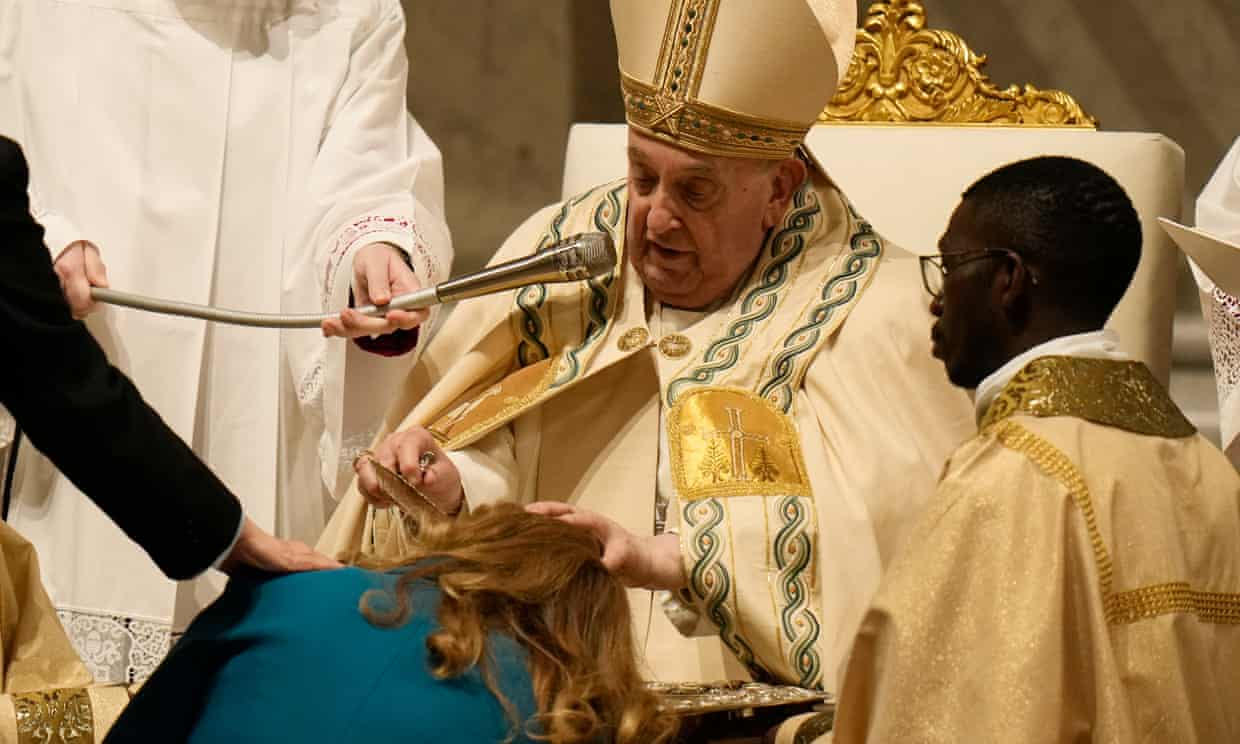 Pontiff leads the Easter Vigil ceremony following his absence from the Good Friday procession